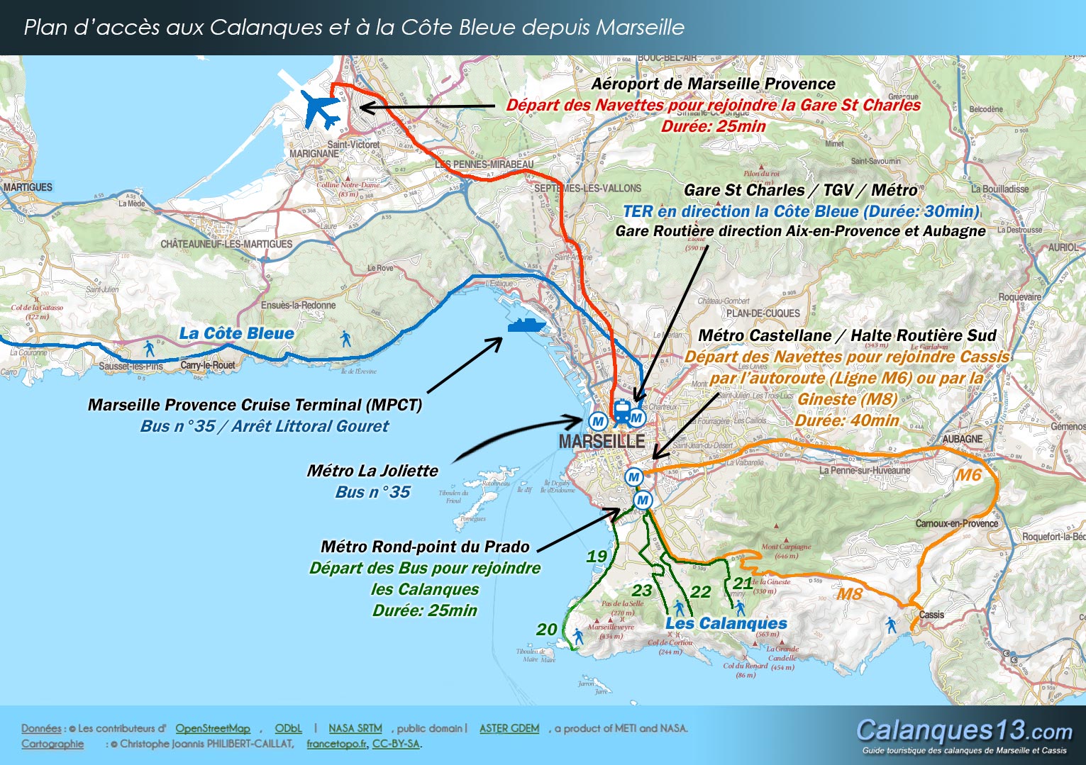 Plan d'accÃ¨s pour venir dans les calanques