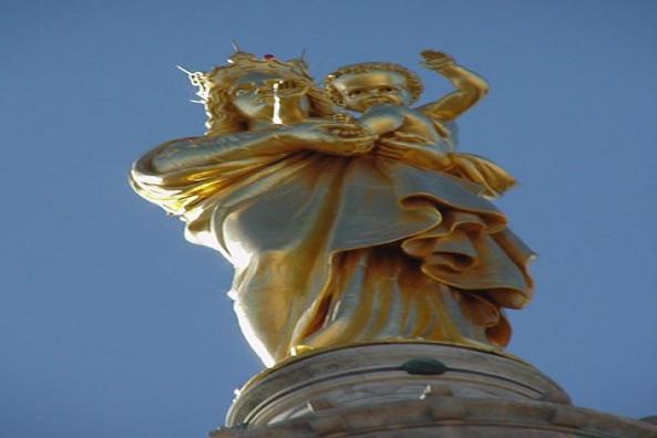 The Virgin and Child, golden statue at the top of the bell tower of Notre Dame de la Garde