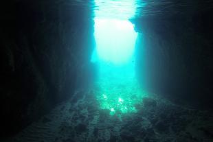 The exit of the Blue Cave from under water
