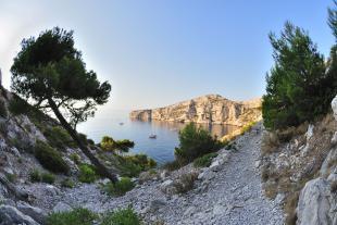 Vallon d'accès à la Grotte Bleue avec vue sur le cap Morgiou