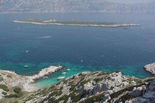 Plage de sable de Riou et plus loin l'île Plane